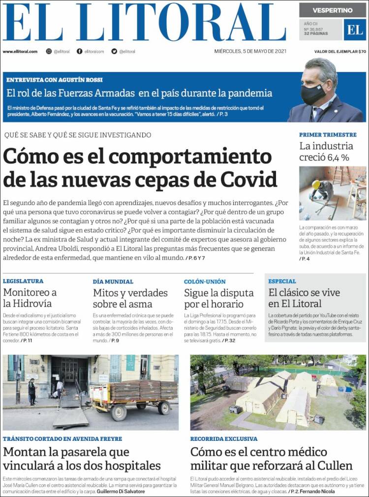 Portada de Diario El Litoral (Argentina)