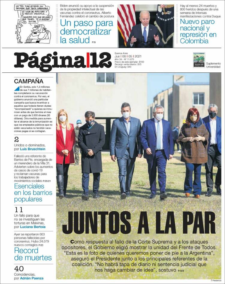 Portada de Página/12 (Argentina)