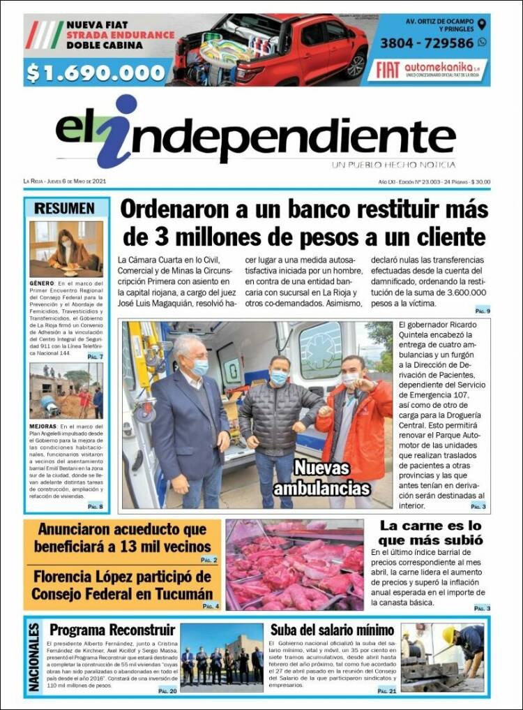 Portada de El Independiente (Argentina)