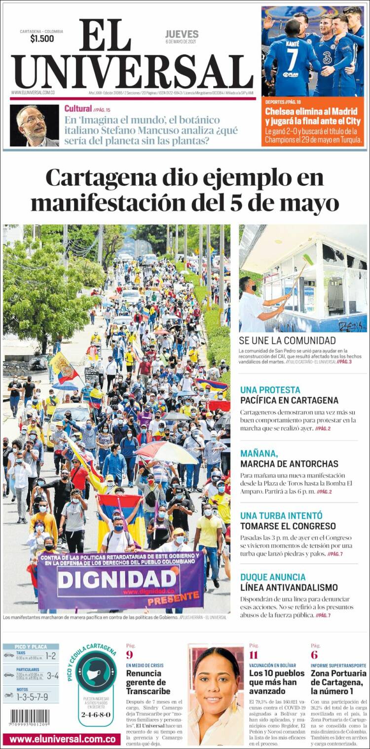Portada de El Universal (Colombia)