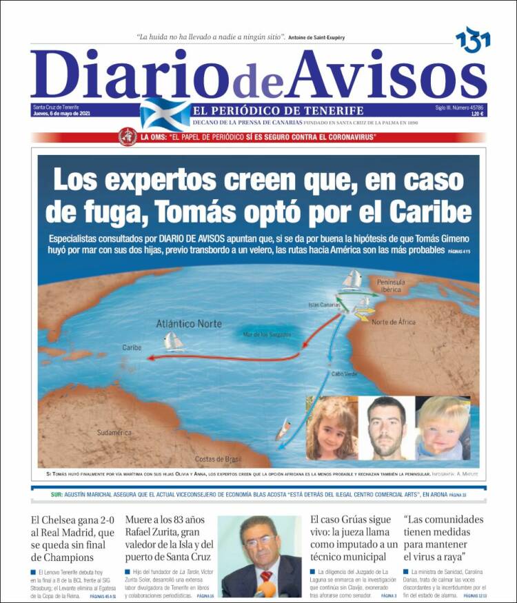 Portada de Diarios de Avisos (España)