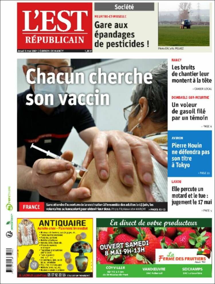 Portada de L'Est Republicain (Francia)