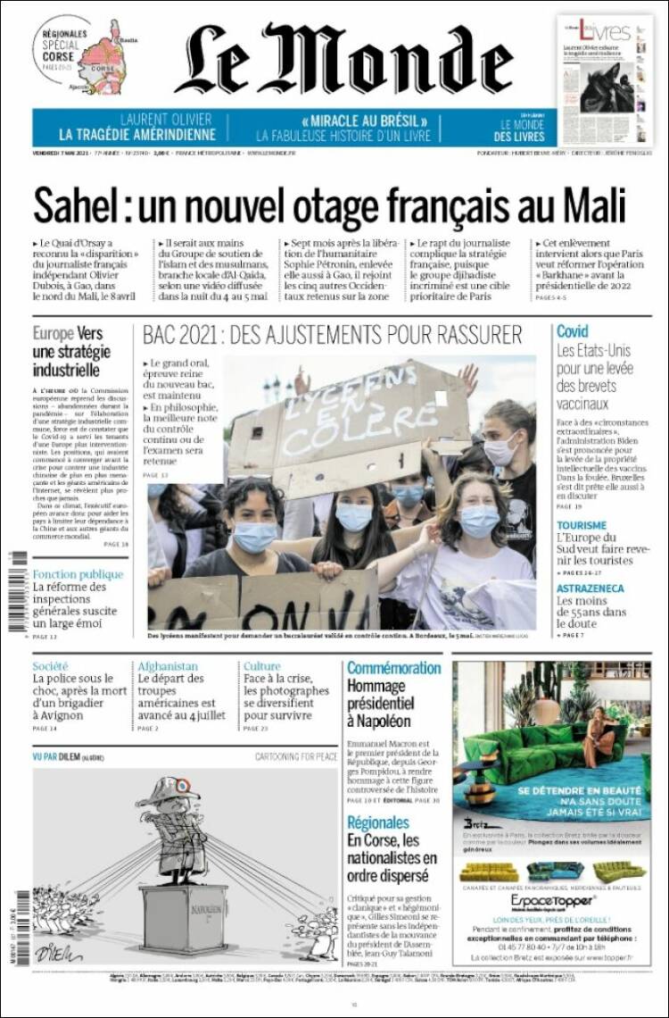 Portada de Le Monde (France)