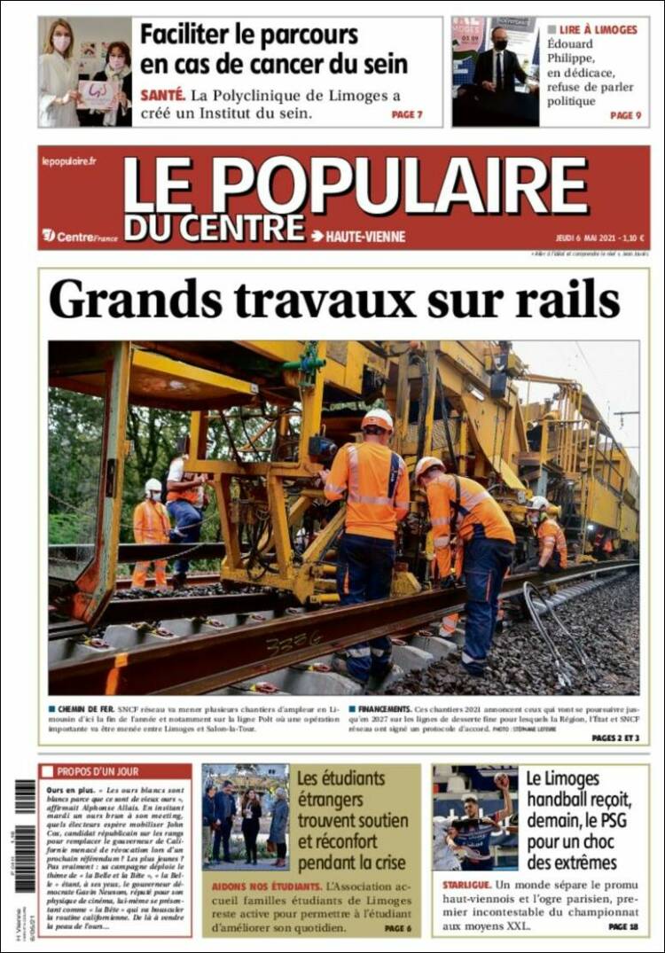 Portada de Le Populaire du Centre (Francia)