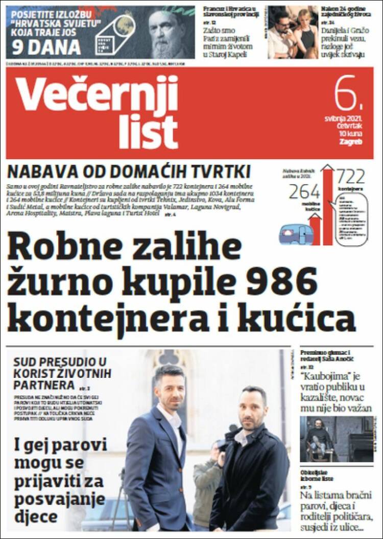 Portada de Večernji (Croatia)