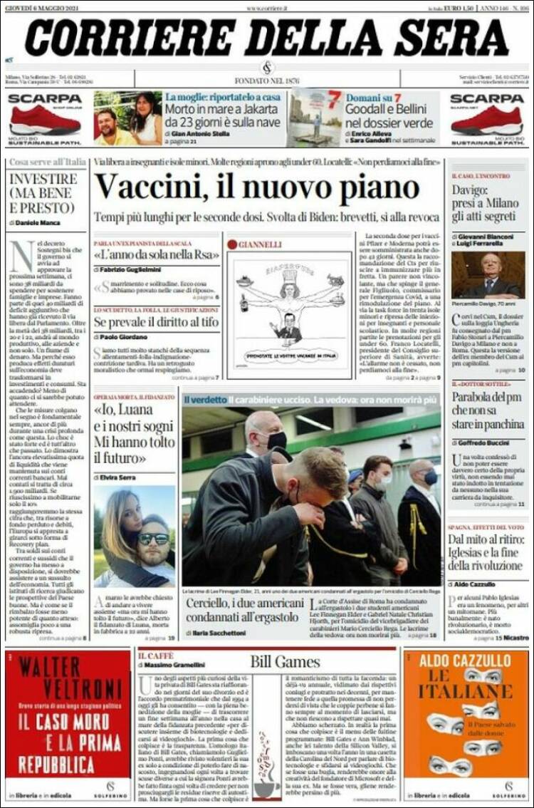 Portada de Corriere della Sera (Italy)
