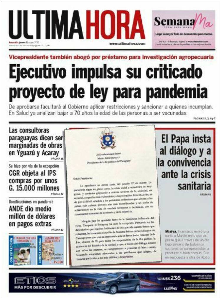 Portada de Última Hora (Paraguay)