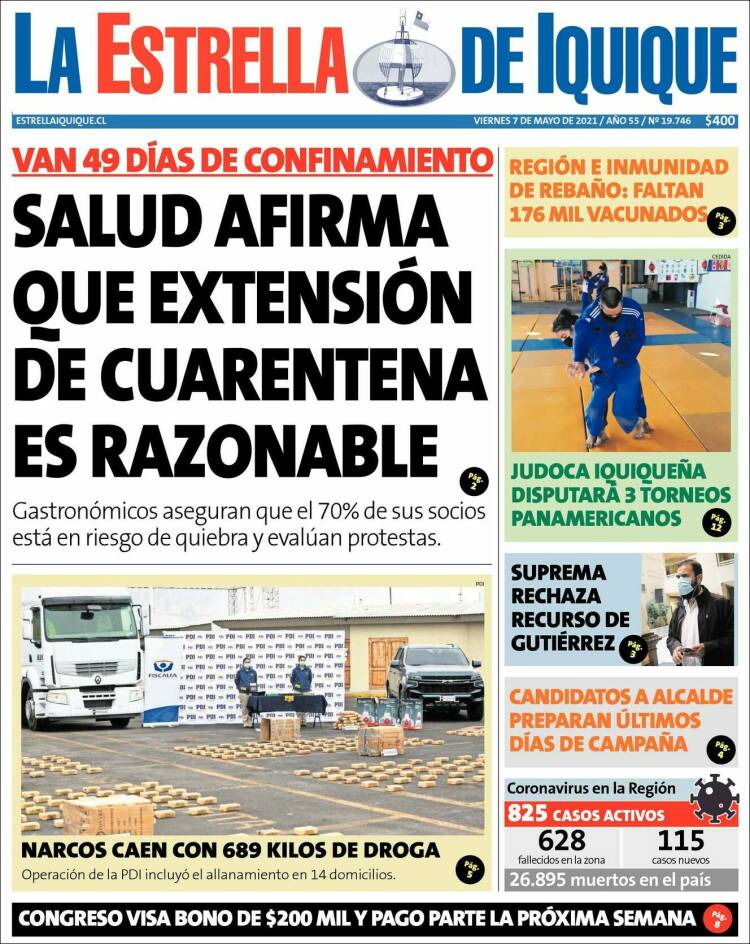 Portada de La Estrella de Iquique (Chile)