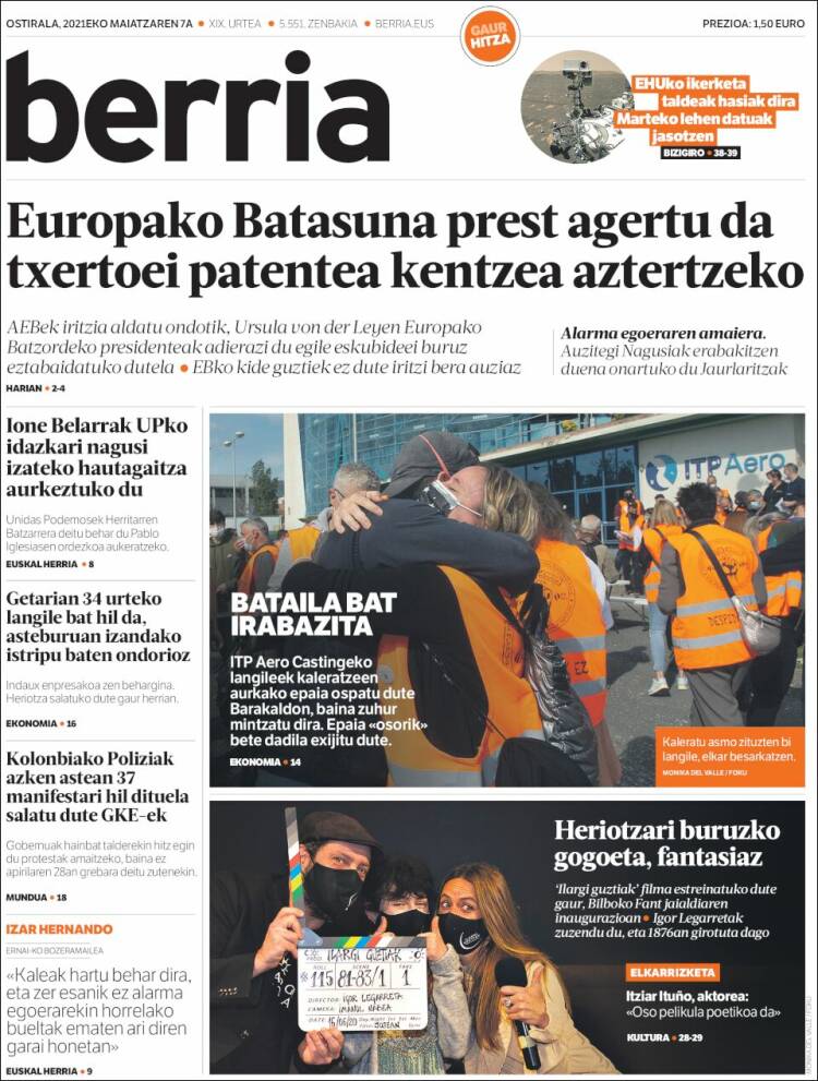 Portada de Berria (España)