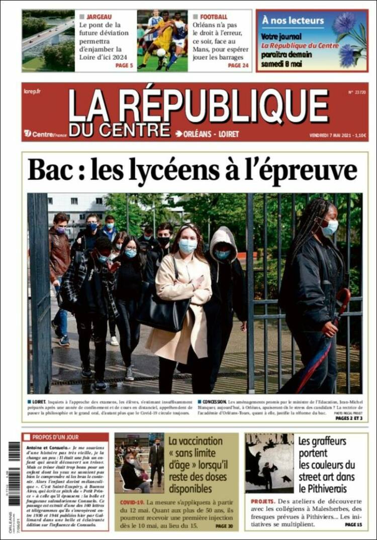 Portada de La République du Centre (Francia)