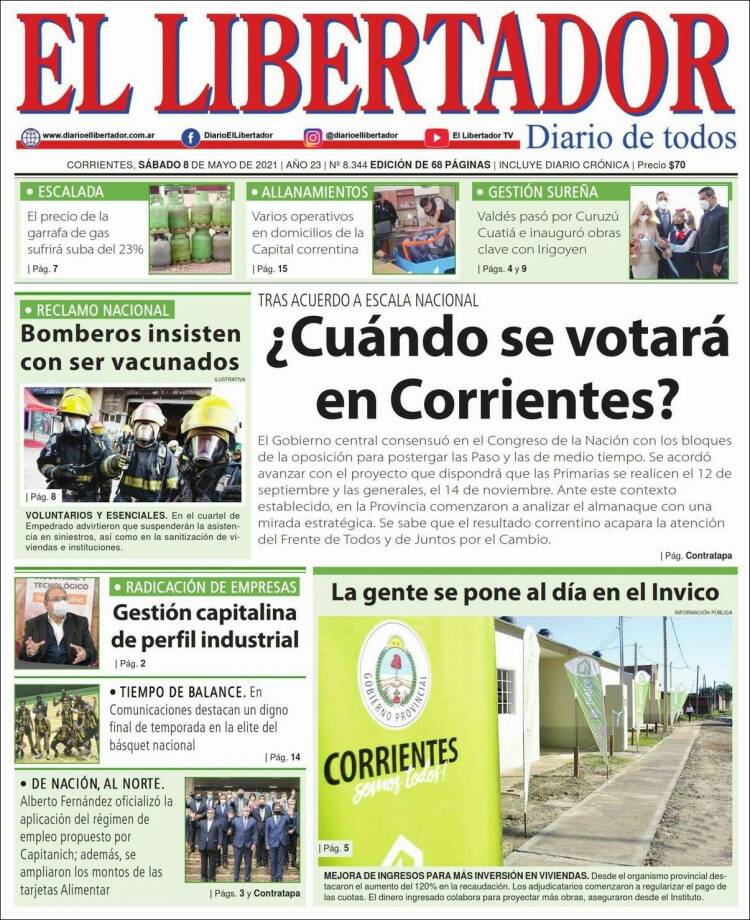 Portada de Diario El Libertador (Argentina)
