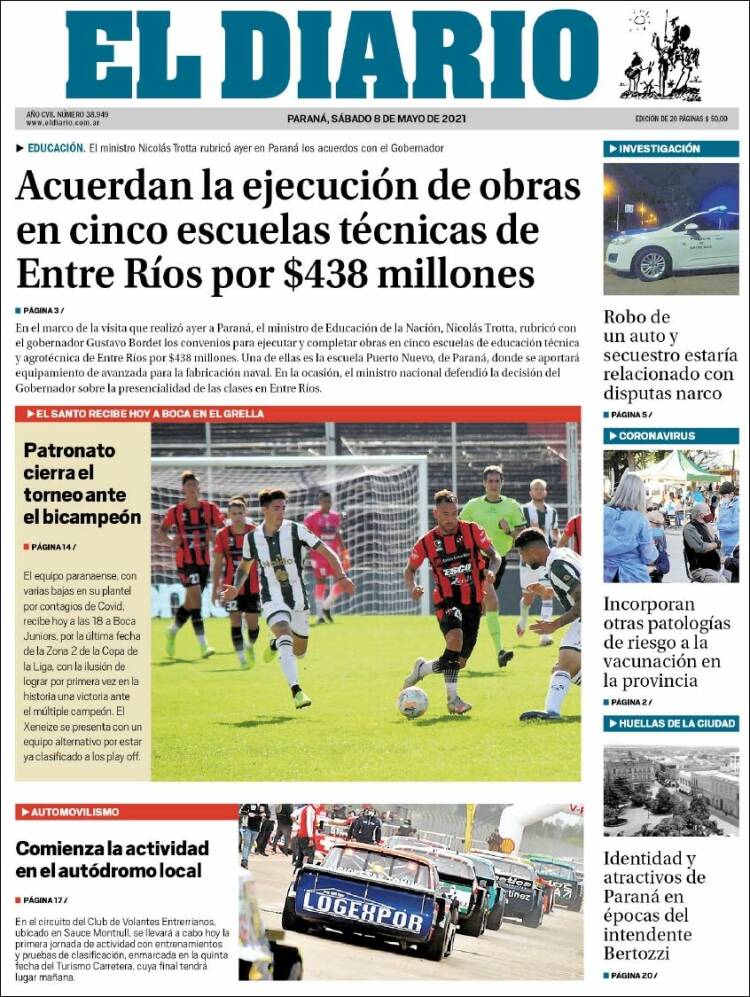Portada de El Diario de Paraná (Argentina)