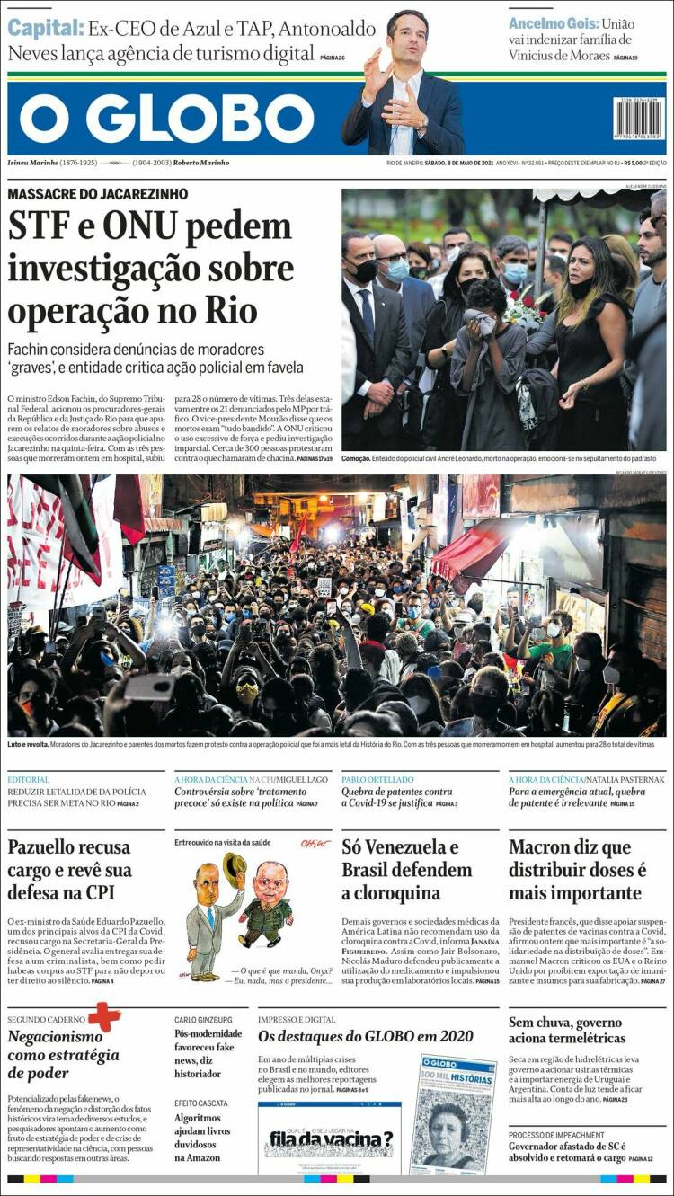 Portada de O Globo (Brasil)