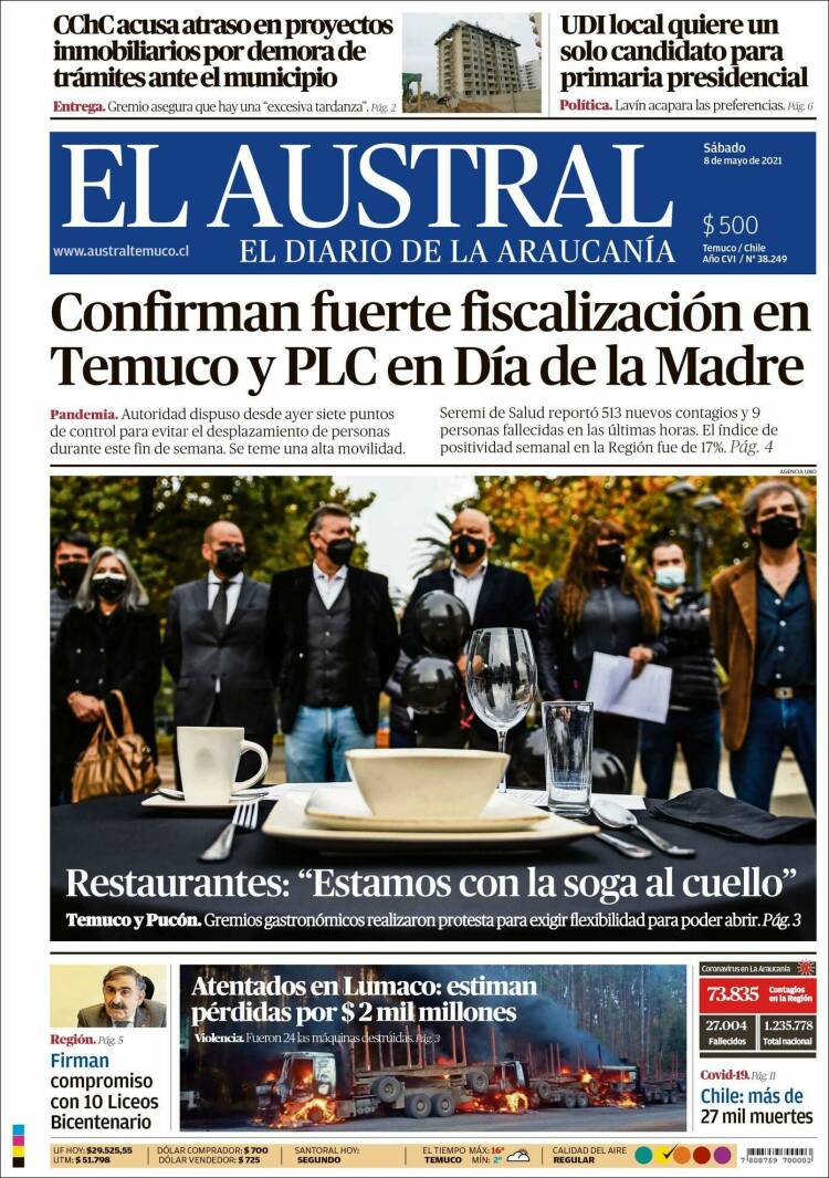 Portada de El Austral de Temuco (Chile)