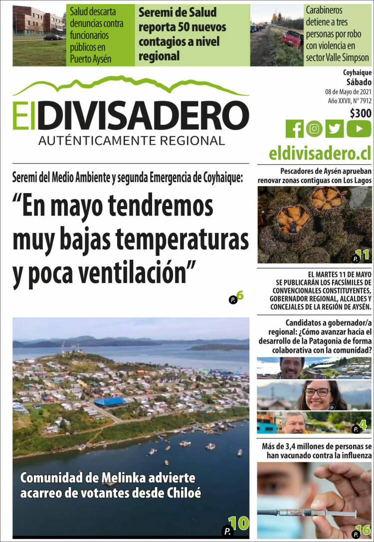 Portada de Diario El Divisadero (Chile)