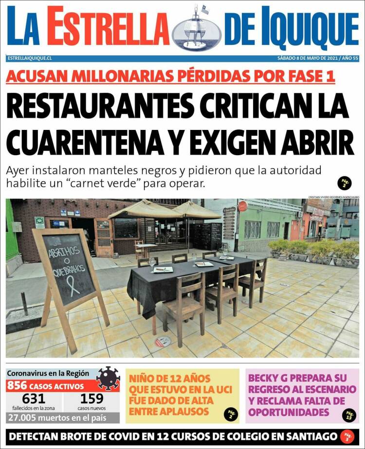 Portada de La Estrella de Iquique (Chile)