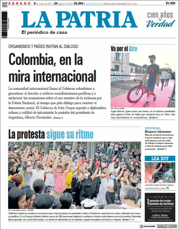 Portada de La Patria (Colombia)