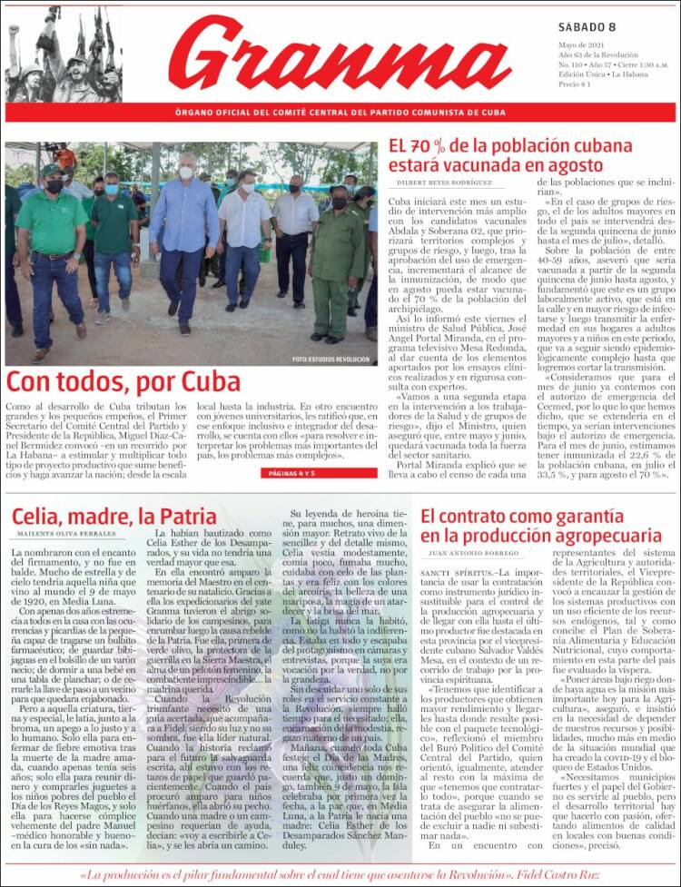 Portada de Granma (Cuba)