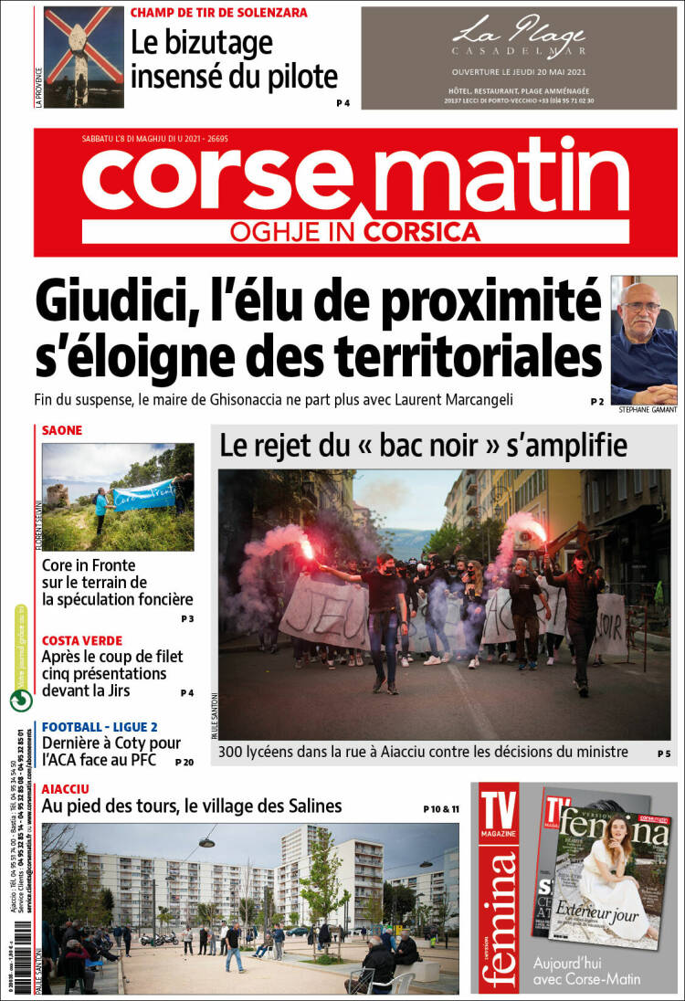 Portada de Corse-Matin (Francia)