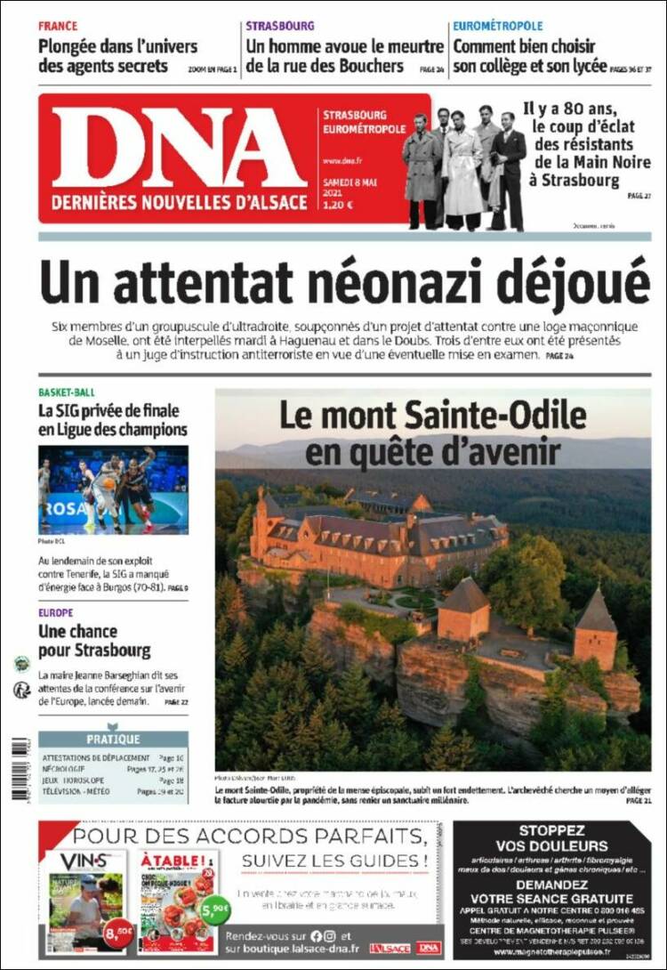 Portada de Les Dernières Nouvelles d'Alsace (Francia)