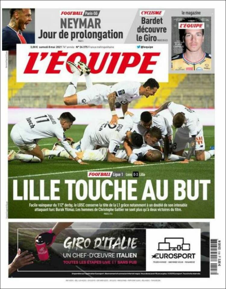 Portada de L'Equipe (Francia)