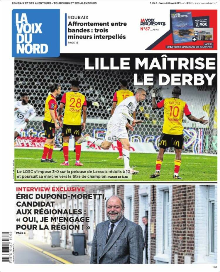 Portada de La Voix du Nord (Francia)