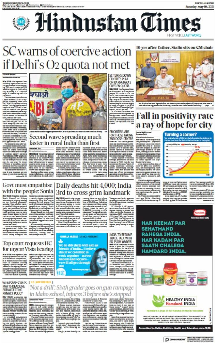 Portada de Hindustan Times (India)