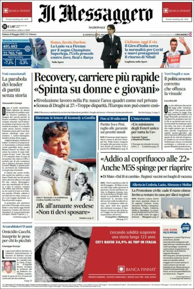 Portada de Il Messaggero (Italia)