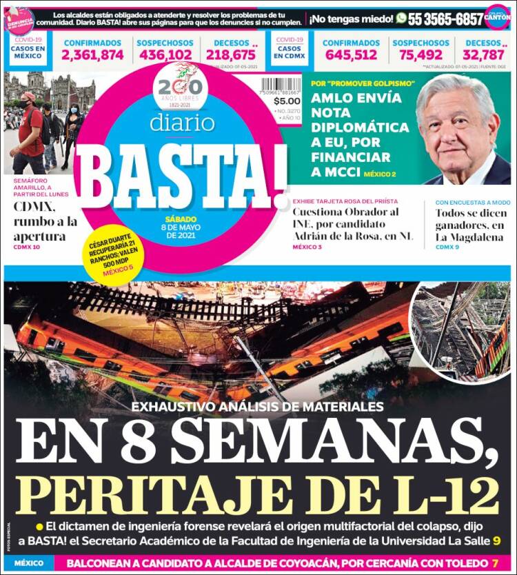 Portada de Diario Basta (México)