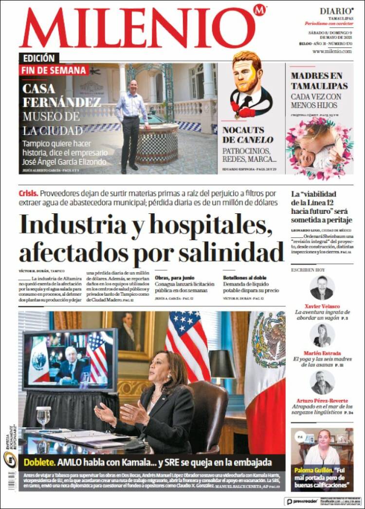 Portada de Milenio - Tamaulipas (México)