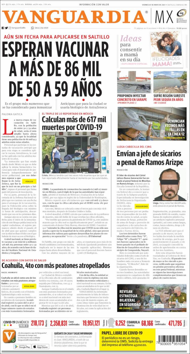 Portada de Vanguardia (México)