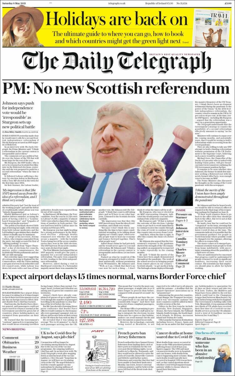 Portada de Daily Telegraph (Reino Unido)