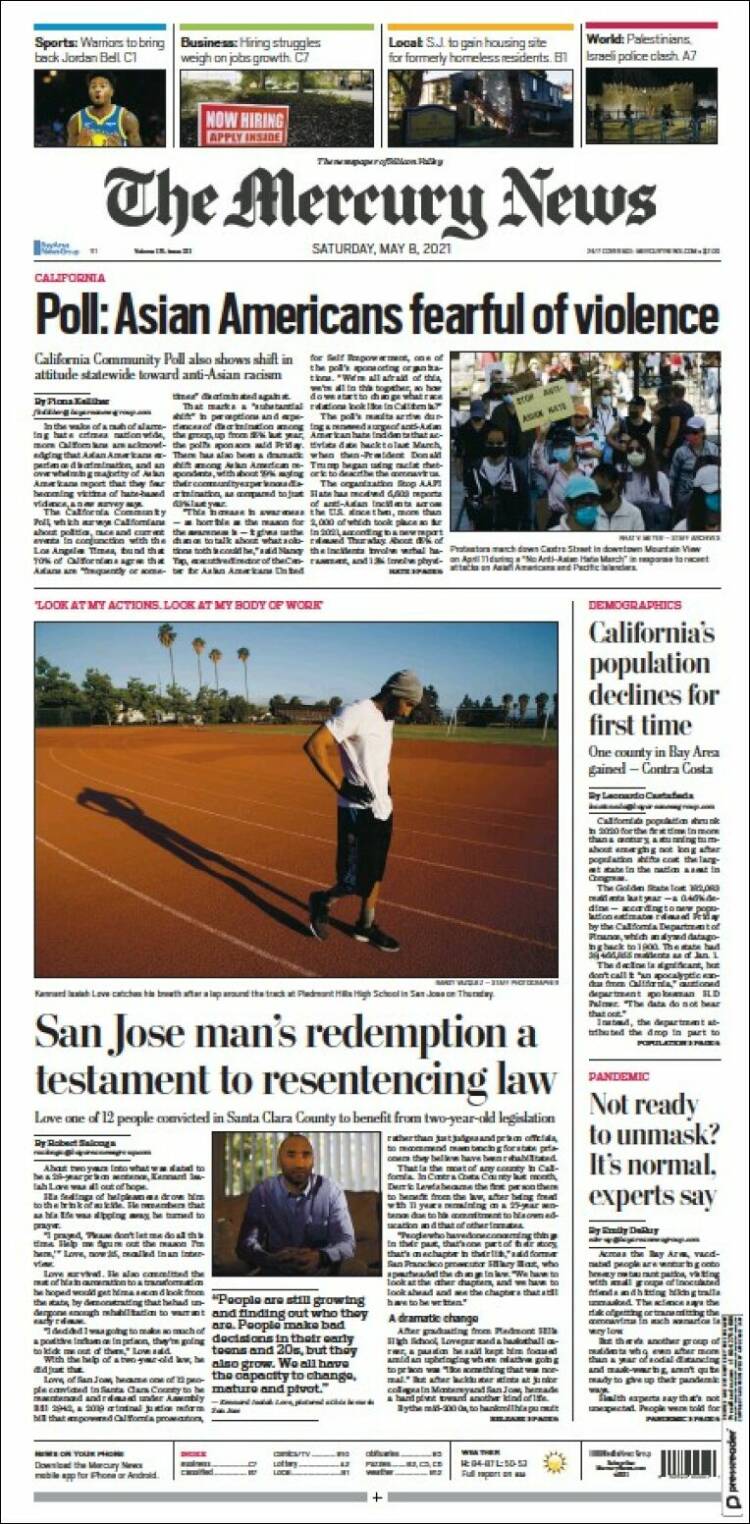 Portada de San Jose Mercury News (USA)