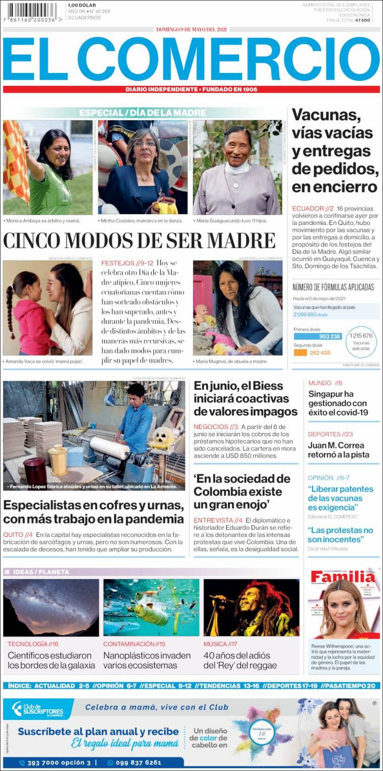 Portada de El Comercio (Ecuador)