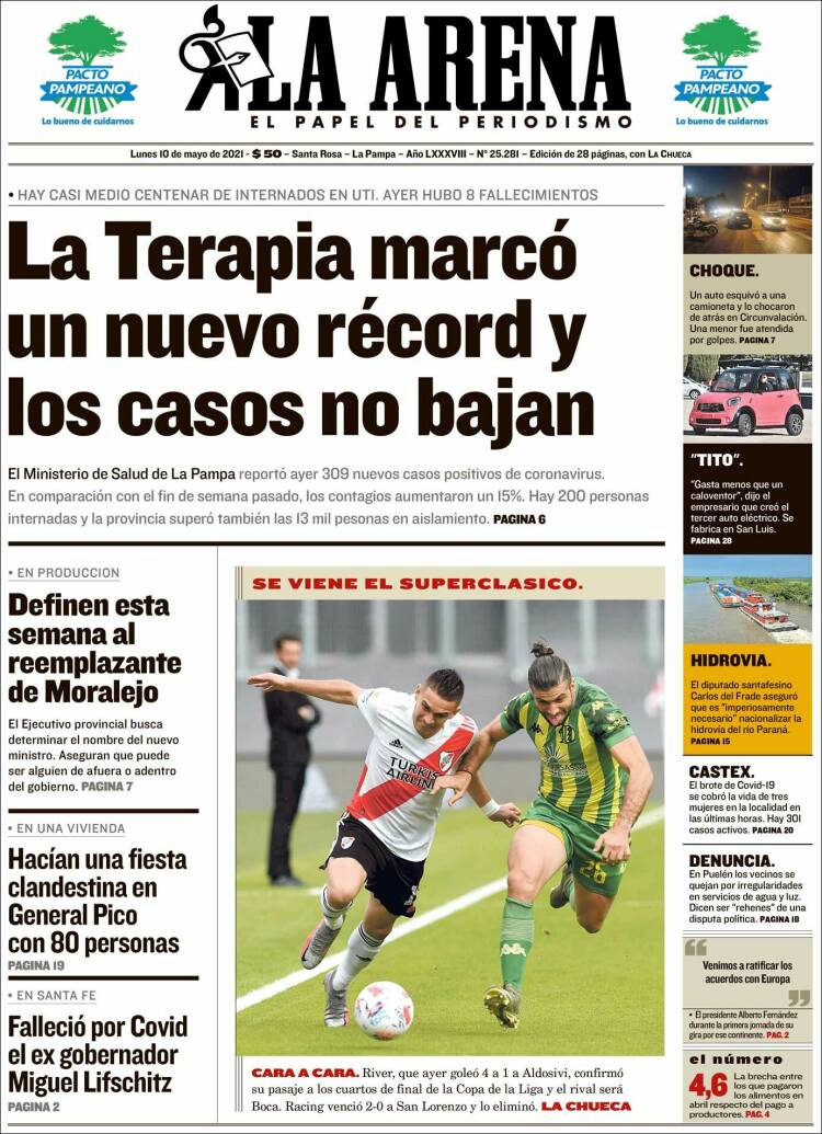 Portada de Diario La Arena (Argentina)