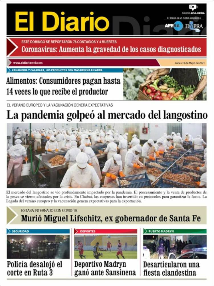 Portada de El Diario de Madryn (Argentina)