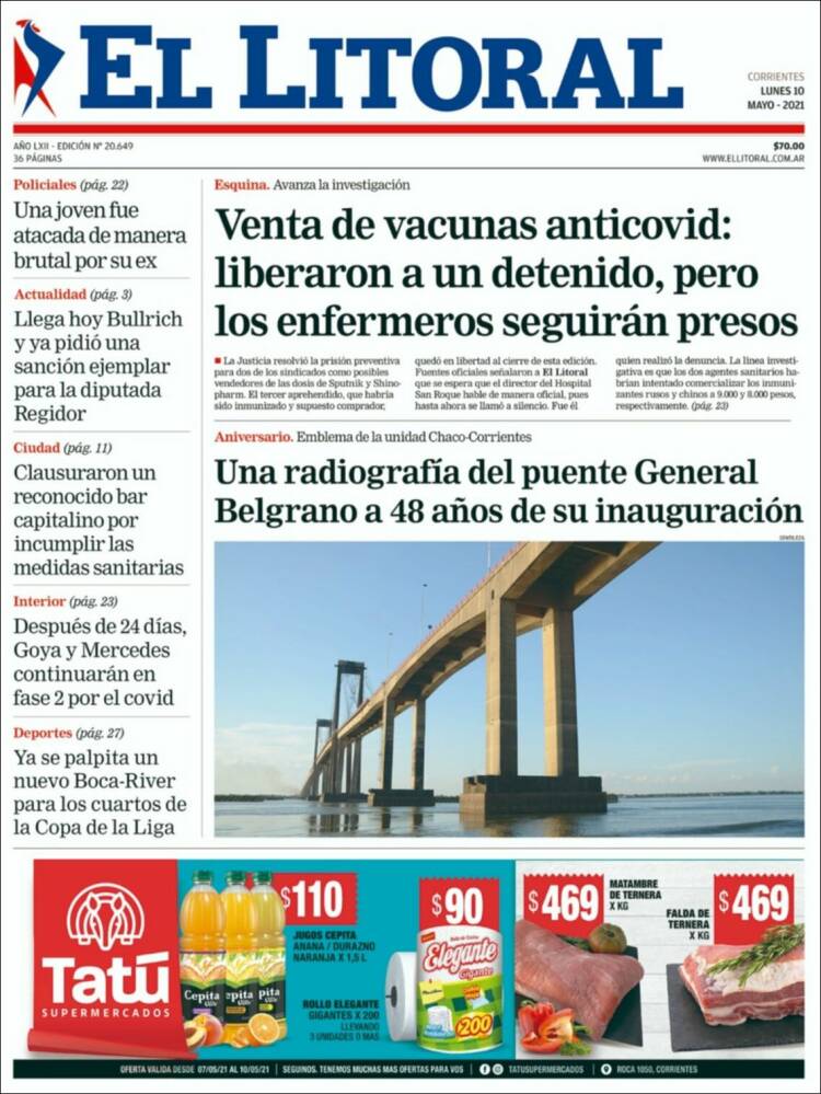 Portada de El Litoral Corrientes (Argentina)