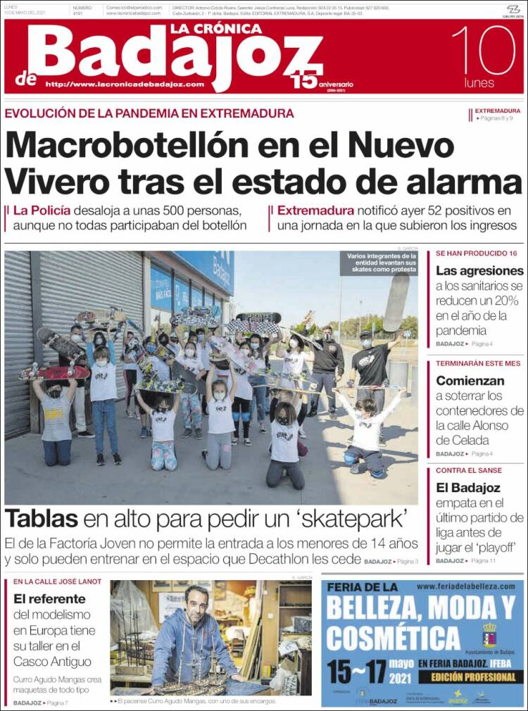Portada de La Crónica de Badajoz (España)