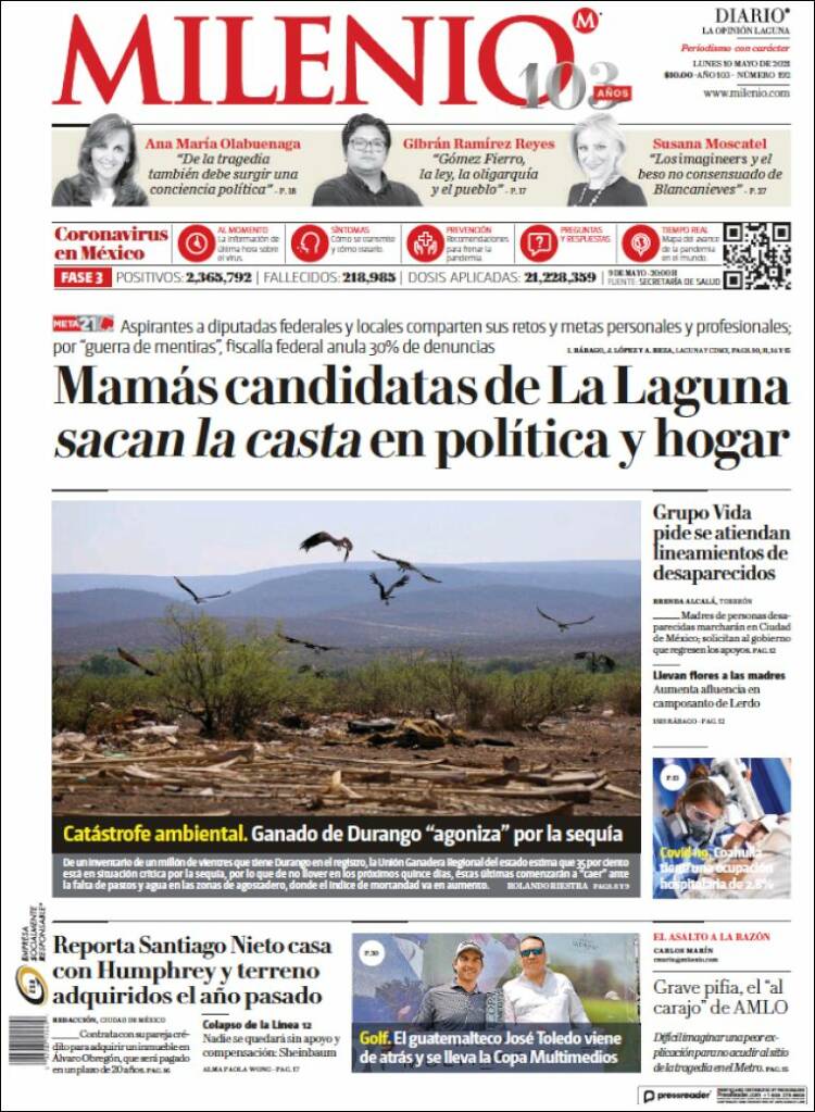 Portada de Milenio - Laguna (M&eacute;xico)