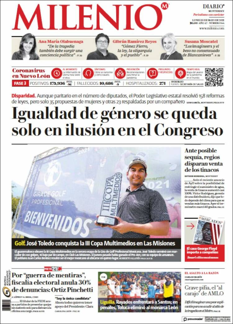 Portada de Milenio de Monterrey (M&eacute;xico)