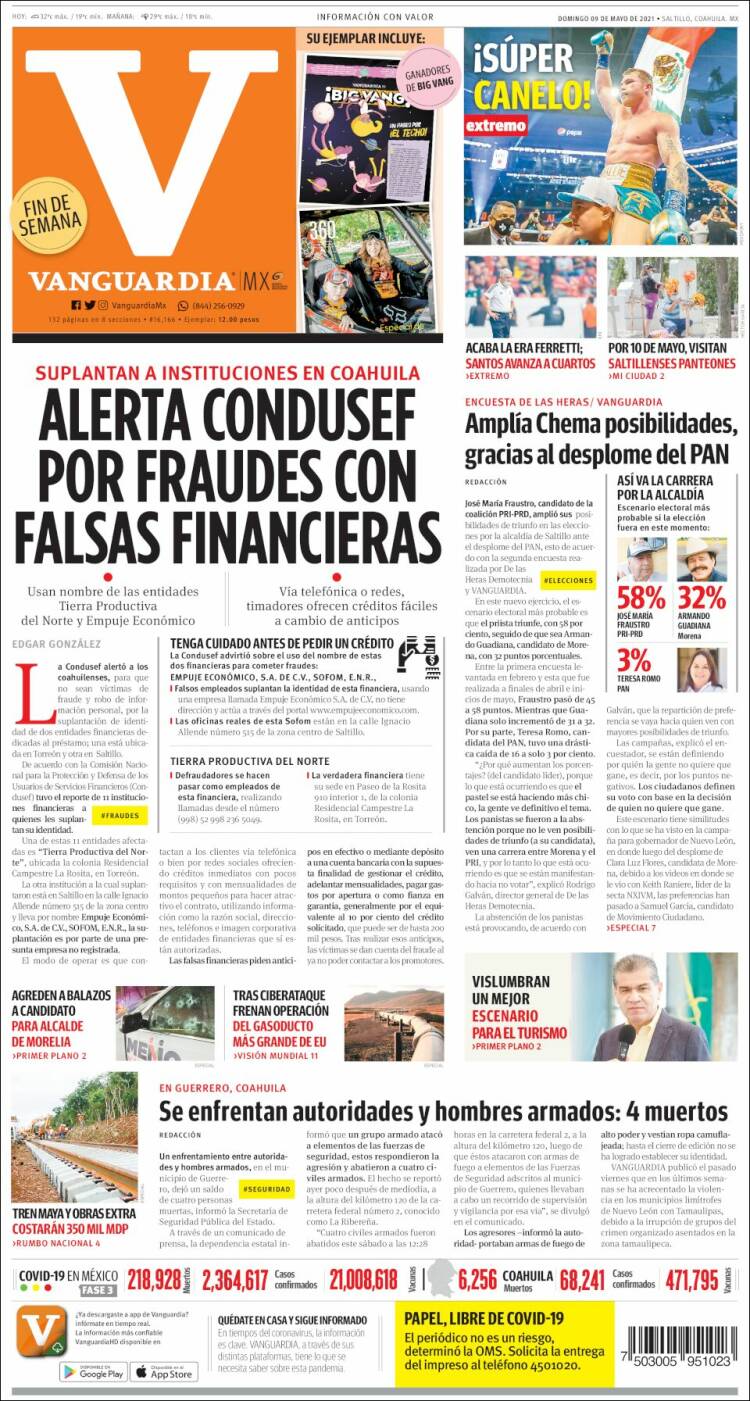 Portada de Vanguardia (M&eacute;xico)