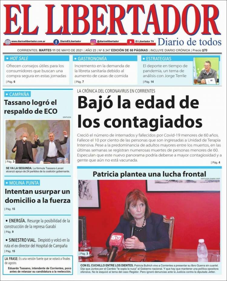 Portada de Diario El Libertador (Argentina)