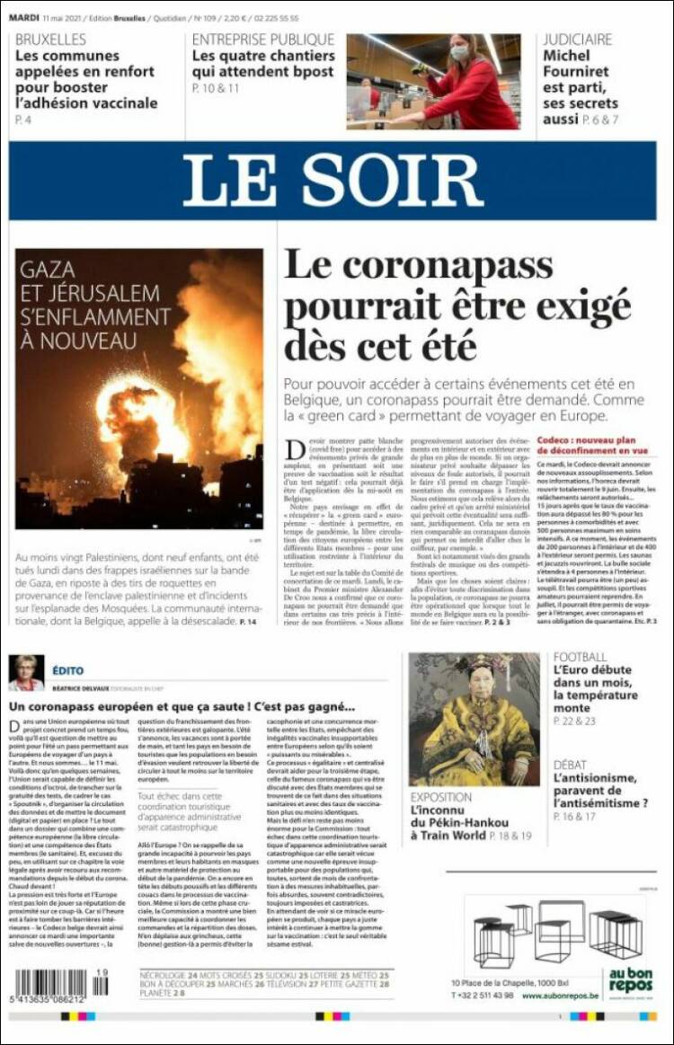 Portada de Le Soir (B&eacute;lgica)