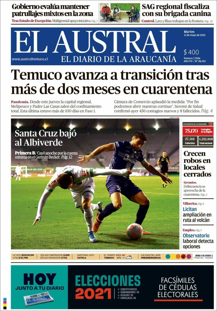 Portada de El Austral de Temuco (Chile)