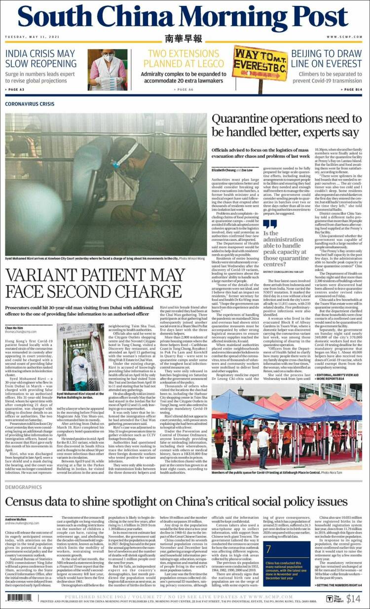 Portada de South China Morning Post (China)