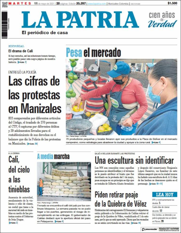 Portada de La Patria (Colombia)