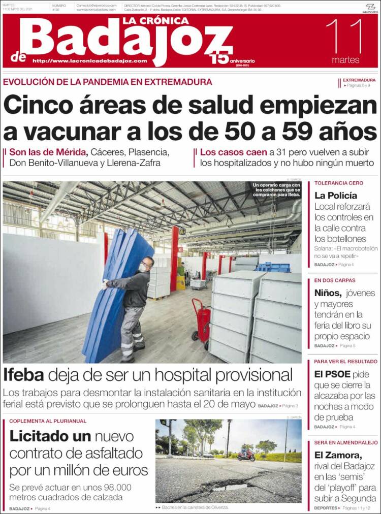 Portada de La Crónica de Badajoz (España)