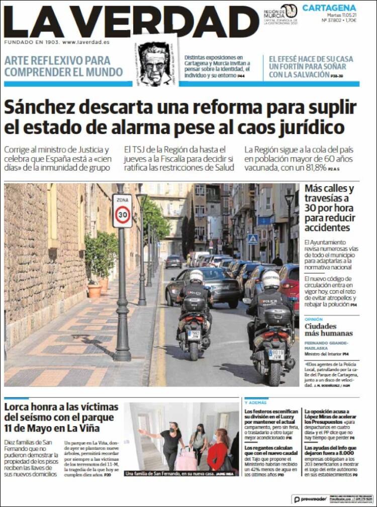 Portada de La Verdad de Cartagena (España)