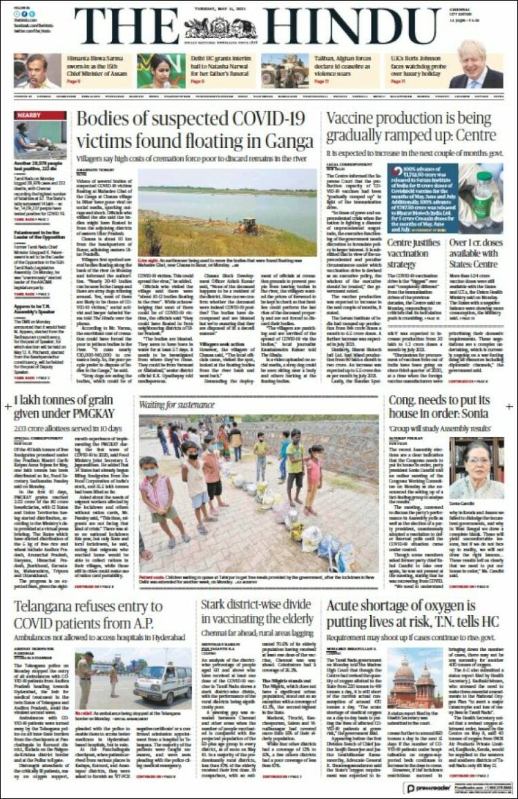 Portada de The Hindu (India)