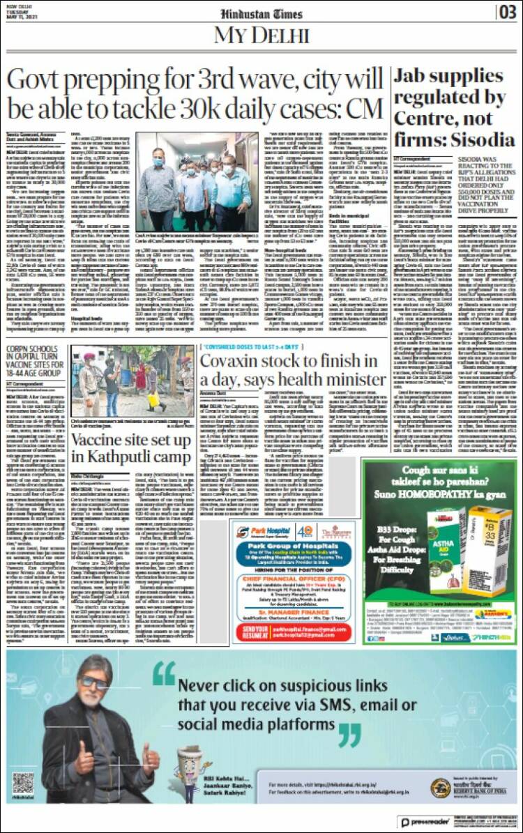 Portada de Hindustan Times (India)